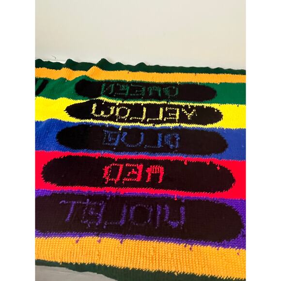 VTG Crochet Crayon Colors Twin Size Afghan Blanket 44"x92" Homeschool Day Care - Picture 4 of 7